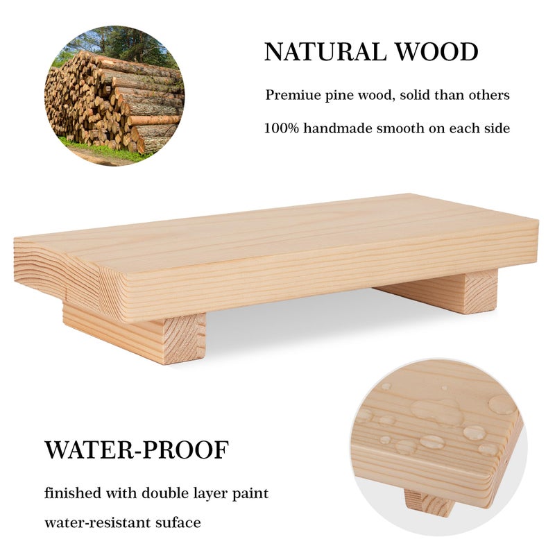 zoocatia Bathroom Counter Organizer Wood Pedestal Stand Farmhouse Decorative Tray Soap Holder for Kitchen Decor, Small, Burlywood - Image 3
